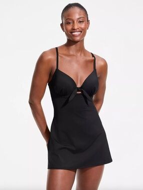 Land's End Women's Underwire Lifting Swim Dress, Black, 4